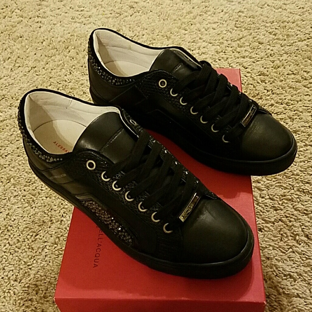 Black Leather Italian Fashion Sneakers Size 39 IT