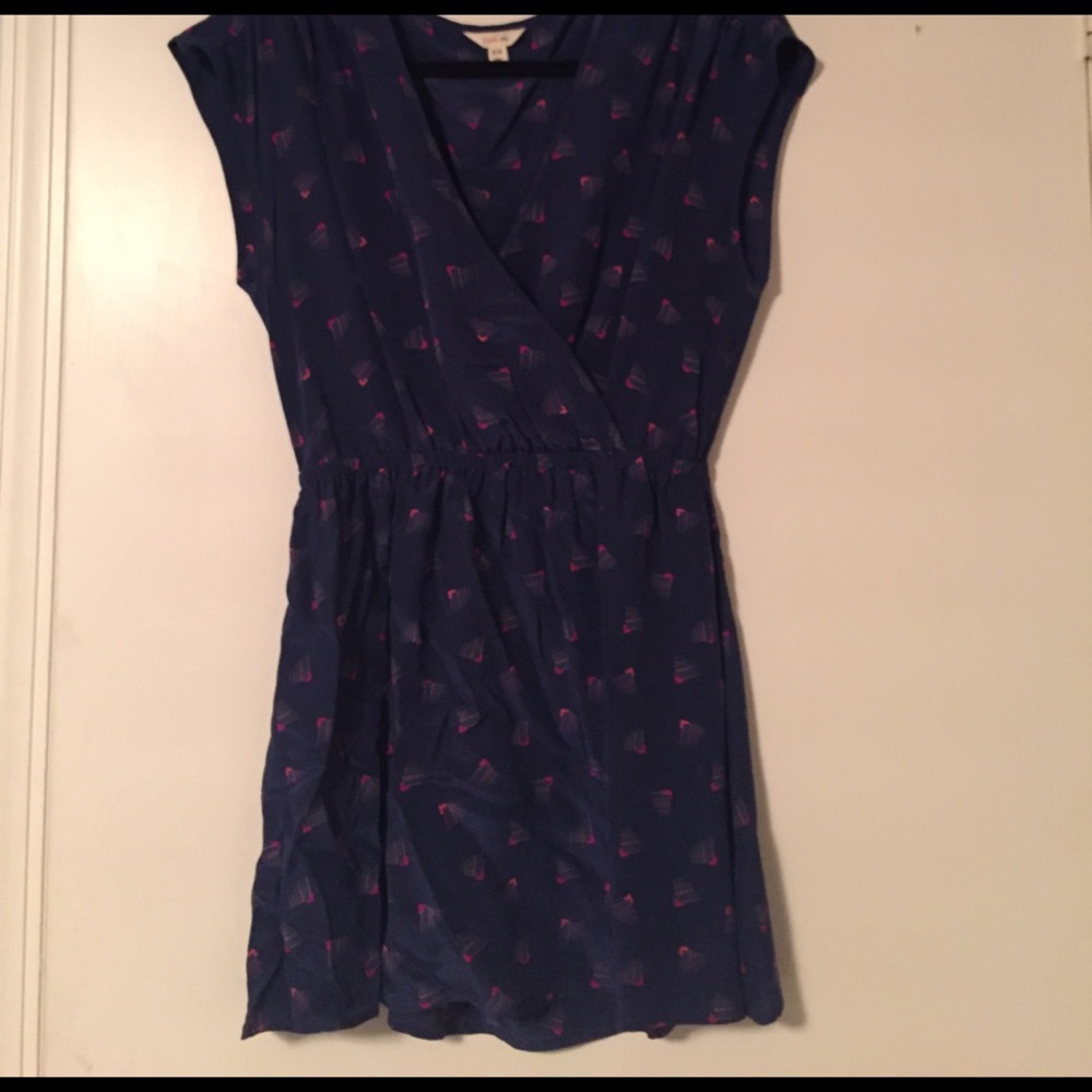 Navy Patterned Silk Top