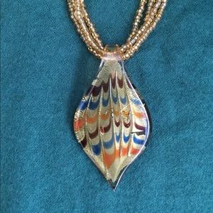 Handblown glass leaf-shaped 2.25" pendant necklace