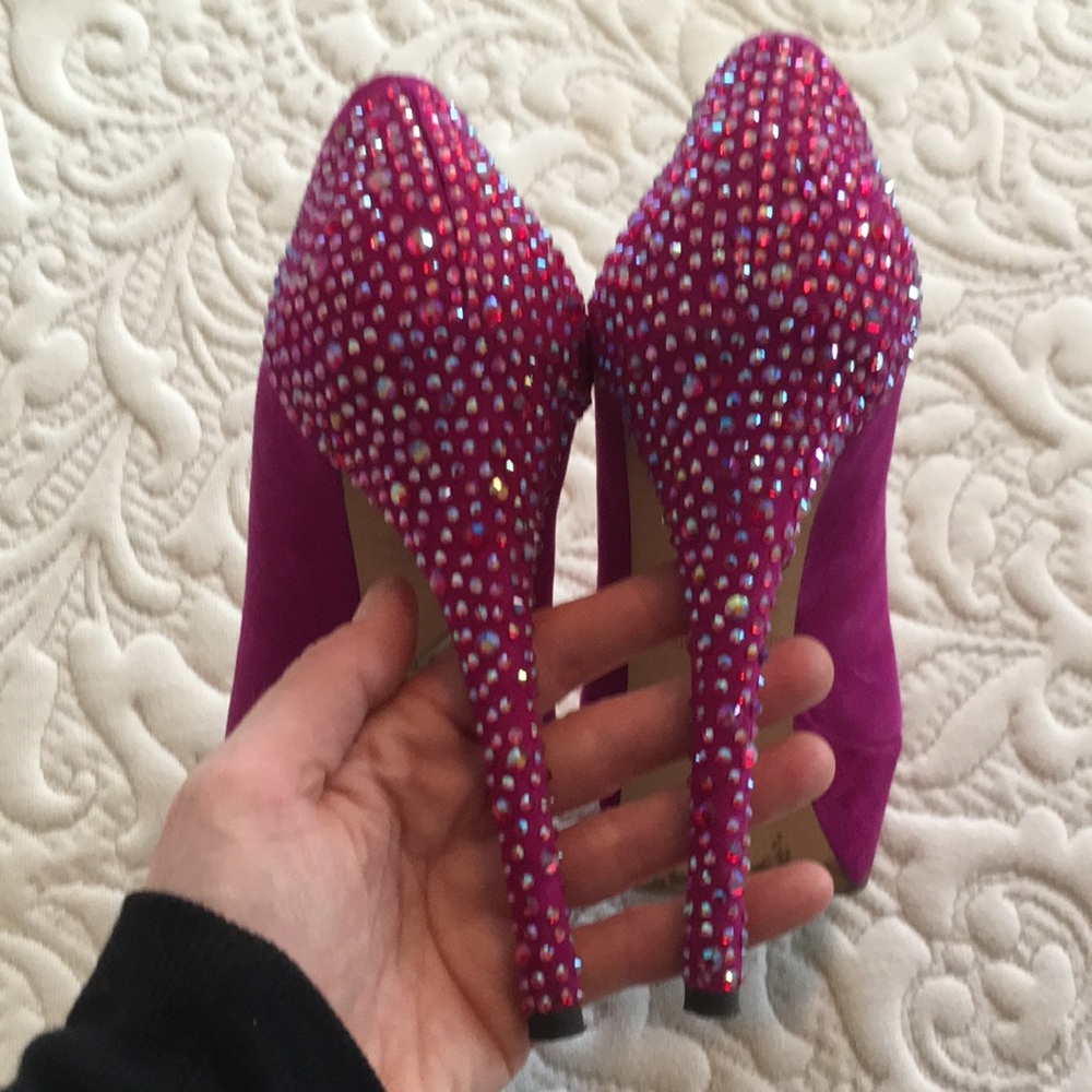 Brian Atwood fuschia peep toe platform pumps