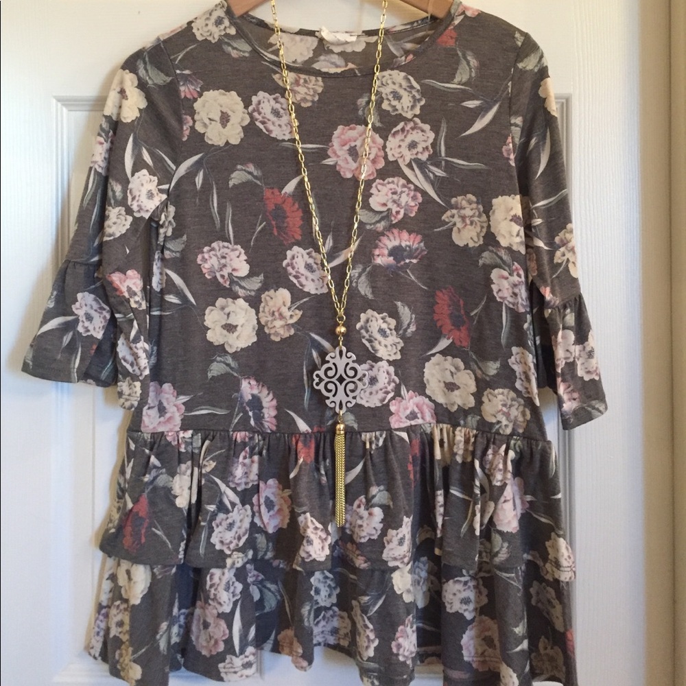 Olive floral ruffled top