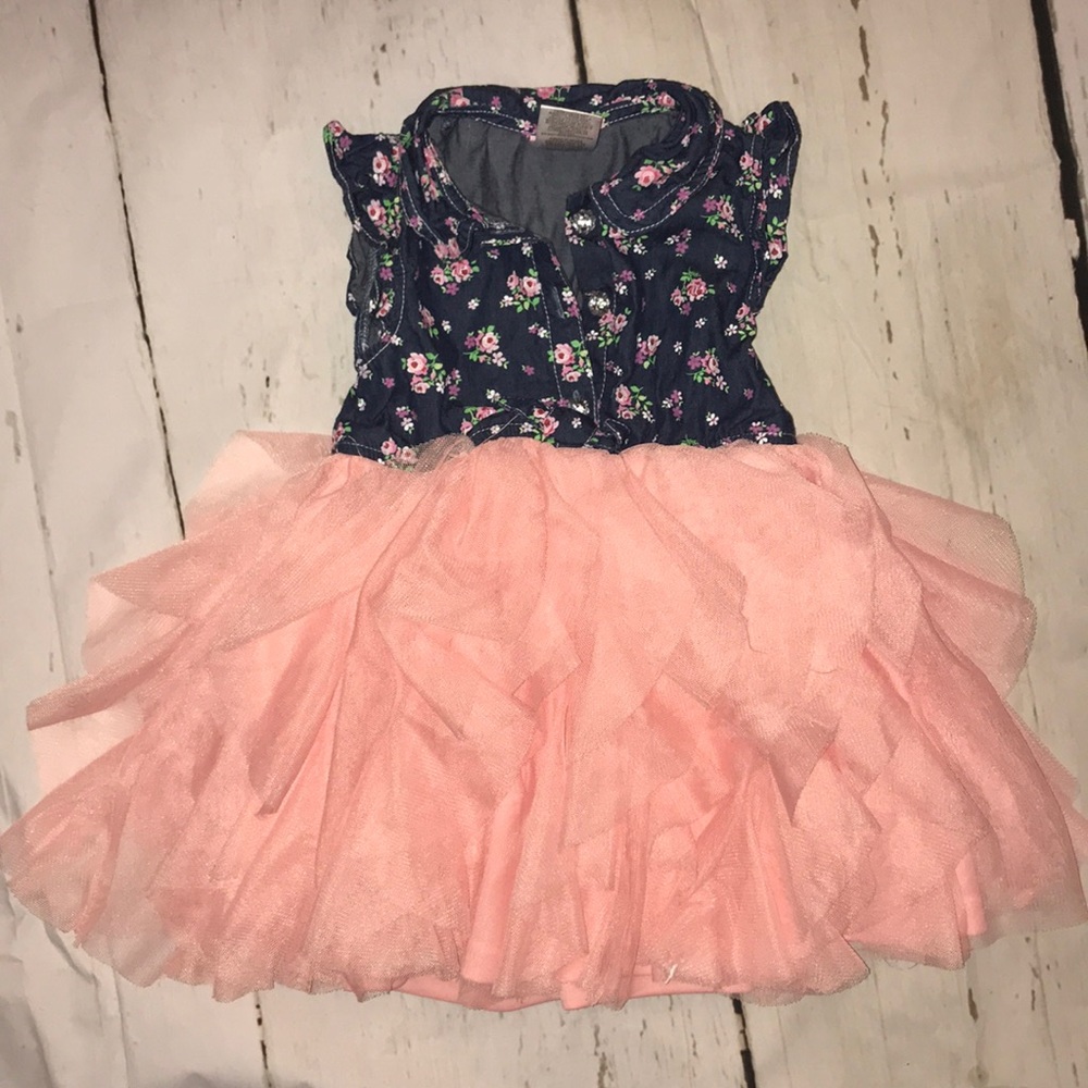 Flowered and Coral ruffled baby/toddler dress