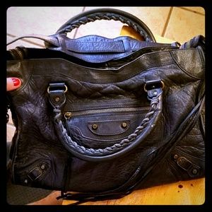 Balenciaga Bleu Obscur Lambskin Leather Motorcycle