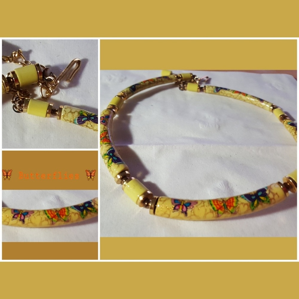 Vintage Small Art Deco Bead Butterfly Choker 13" L. with a 3" Extender EUC