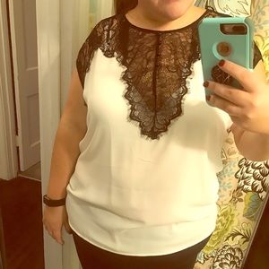 Forever 21 plus white and black lace top