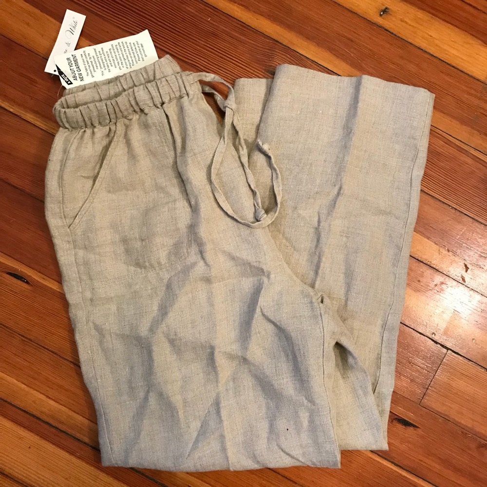NWT Deane & White 100% Tan Linen Ankle Pants