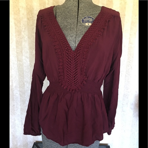 a.n.a Tops - a.n.a. Burgundy Top With Lace Detail