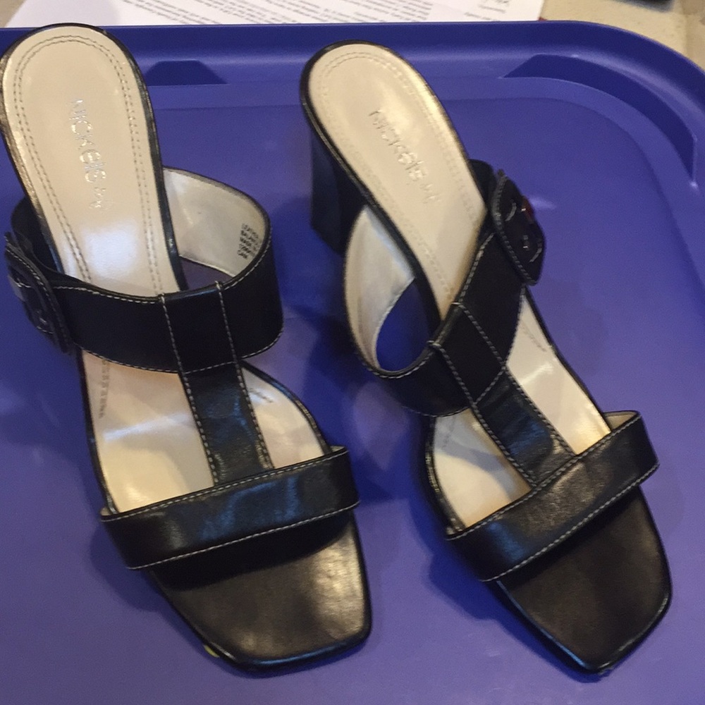 Black double strapped heeled sandal
