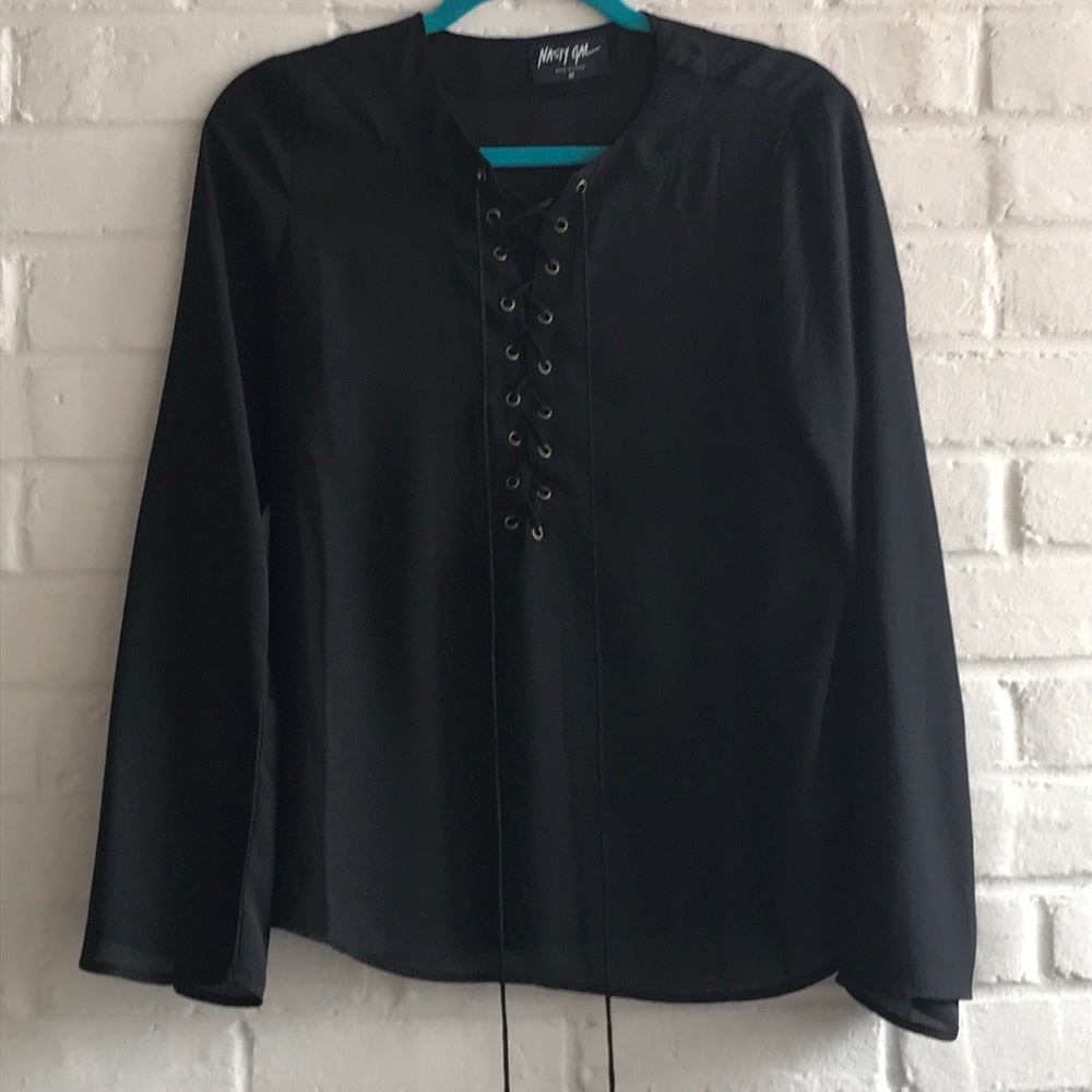 Black Lace Up Chiffon Blouse Nasty Gal