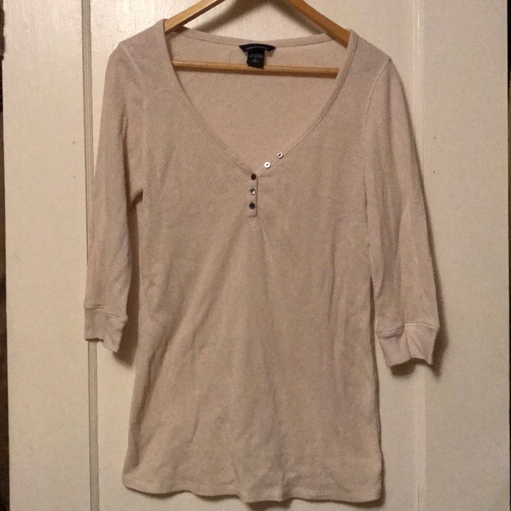 Moda Intl. Oatmeal-colored Henley Sleep Shirt-Lrge