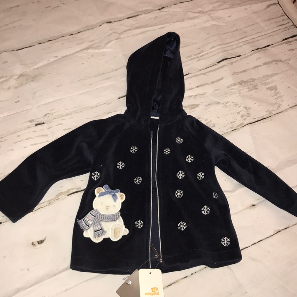 Navy velvet hoodie with snowman. NWT
