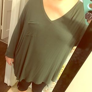 Olive green V neck long sleeved top