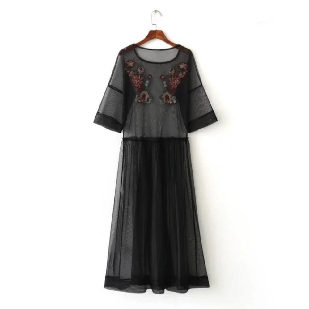 New Sheer Floral Embroided Maxi - Picture 2 of 3