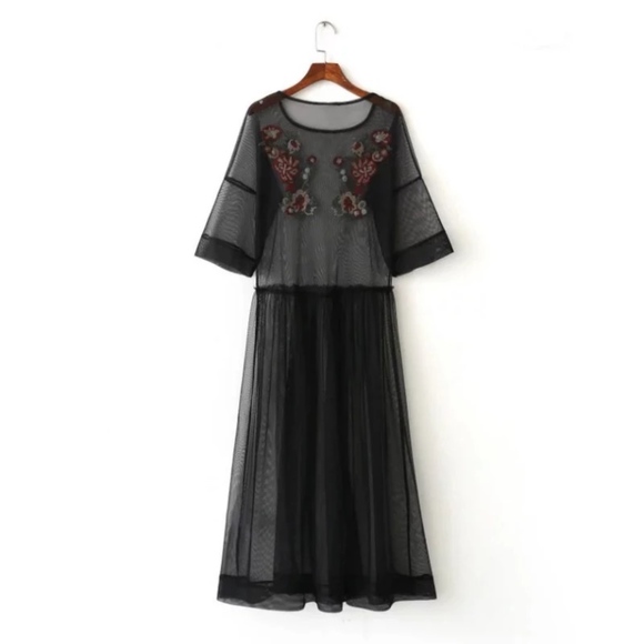 New Sheer Floral Embroided Maxi - Picture 2 of 3