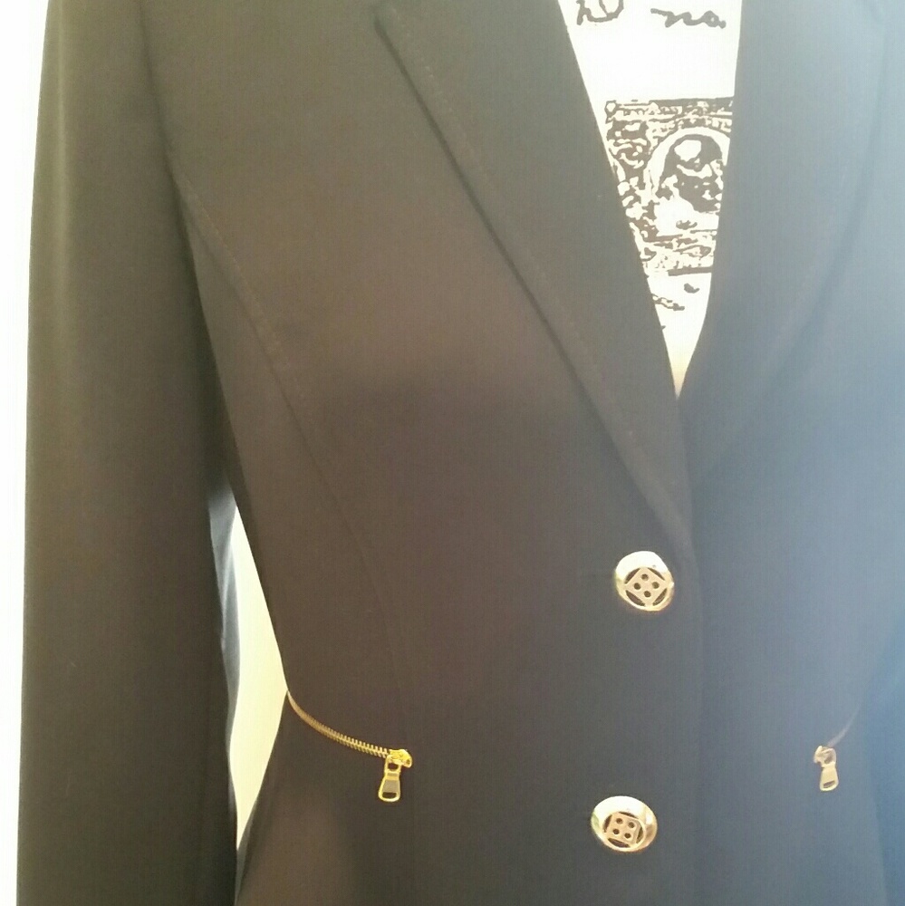 TAHARI Black Fitted Knit Blazer w/Gold Accents - Picture 2 of 4