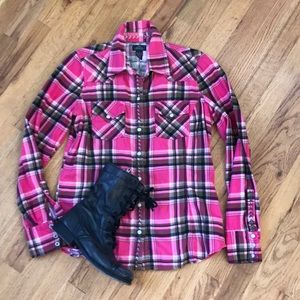 Lucky Brand feminine flannel shirt SZ small pink