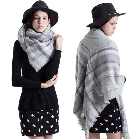 Greyscale Ultra Plush Plaid Blanket Scarf - Picture 2 of 4
