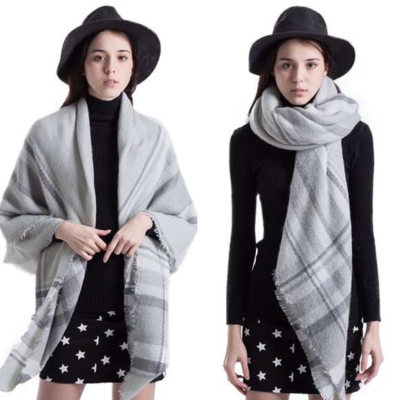 Greyscale Ultra Plush Plaid Blanket Scarf - Picture 4 of 4