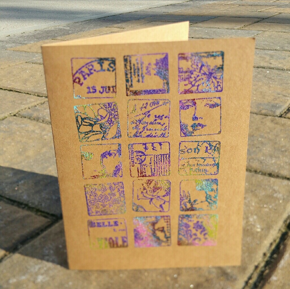 Rainbow embossed vintage stamp note card