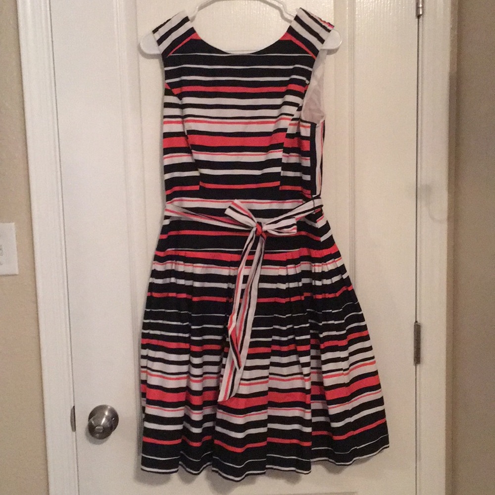 Black White Pink Striped  Fit & Flare Dress