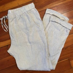 KENAR 100% Linen Light Blue / White Stipe Capris