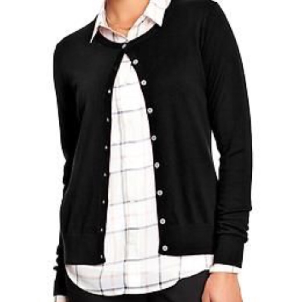 Black Old Navy cardigan—work once