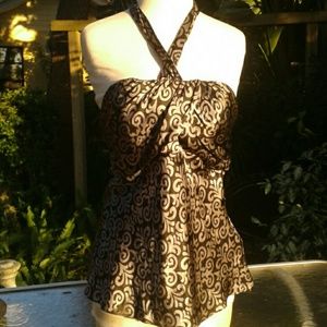 White House Black Market swirly black halter 6P