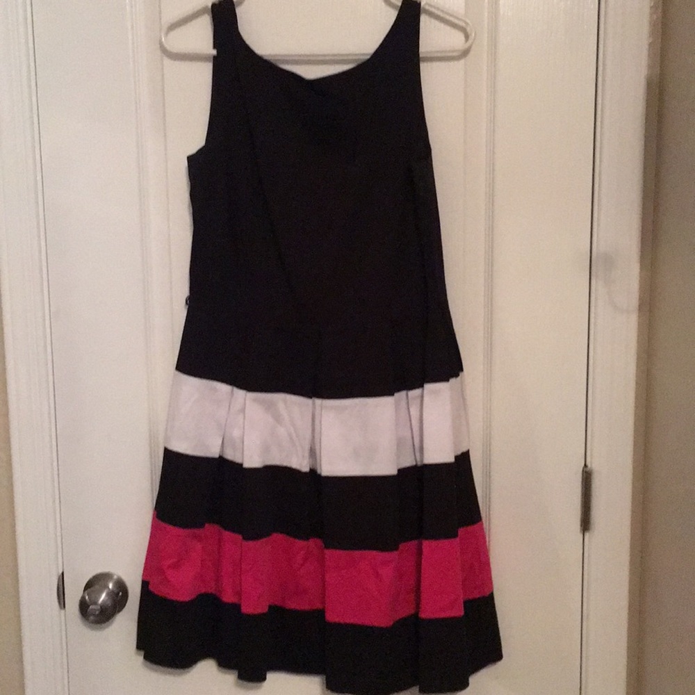 Black White Pink Striped Fit & Flare Dress