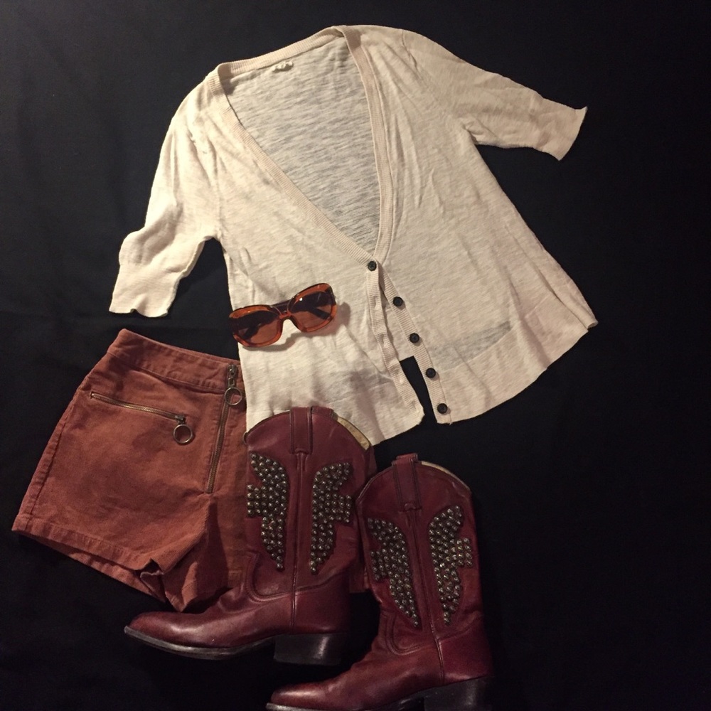 AERIE Short Sleeve Cotton Slub BOHO Cardigan