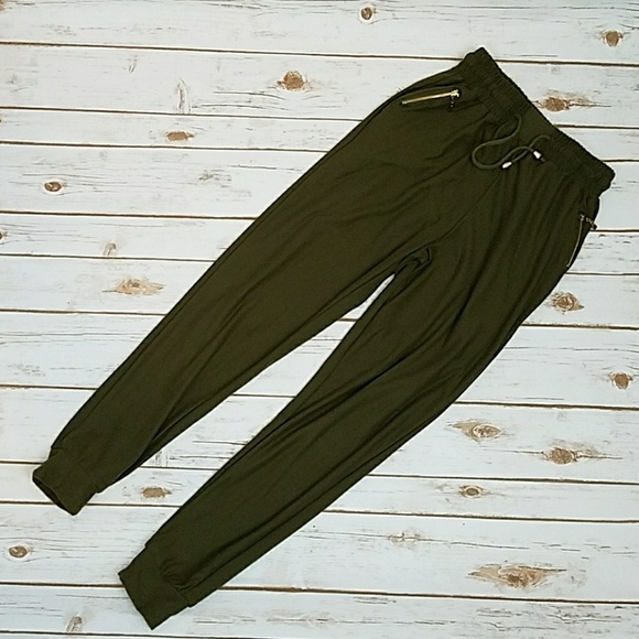 **SOLD** Incredibly Soft Brushed Green Joggers - Picture 3 of 4