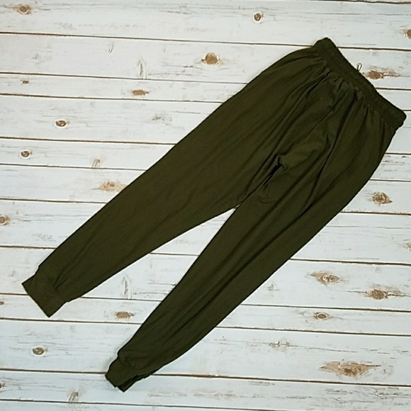 **SOLD** Incredibly Soft Brushed Green Joggers - Picture 4 of 4