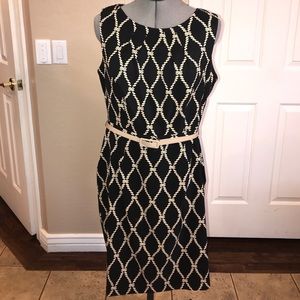 Black and Tan sleeveless belted dress