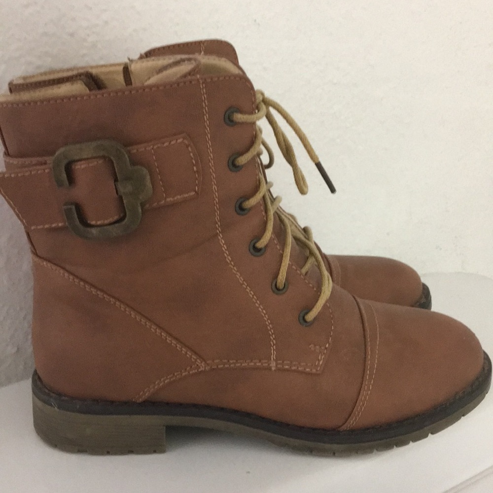 Faux leather combat boots