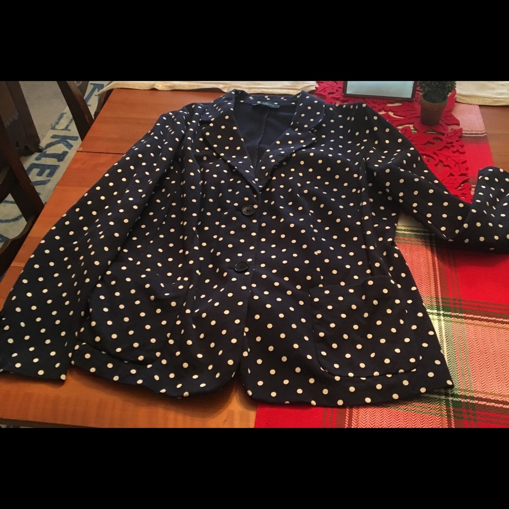 Talbots Navy and white polka dot stretchy blazer