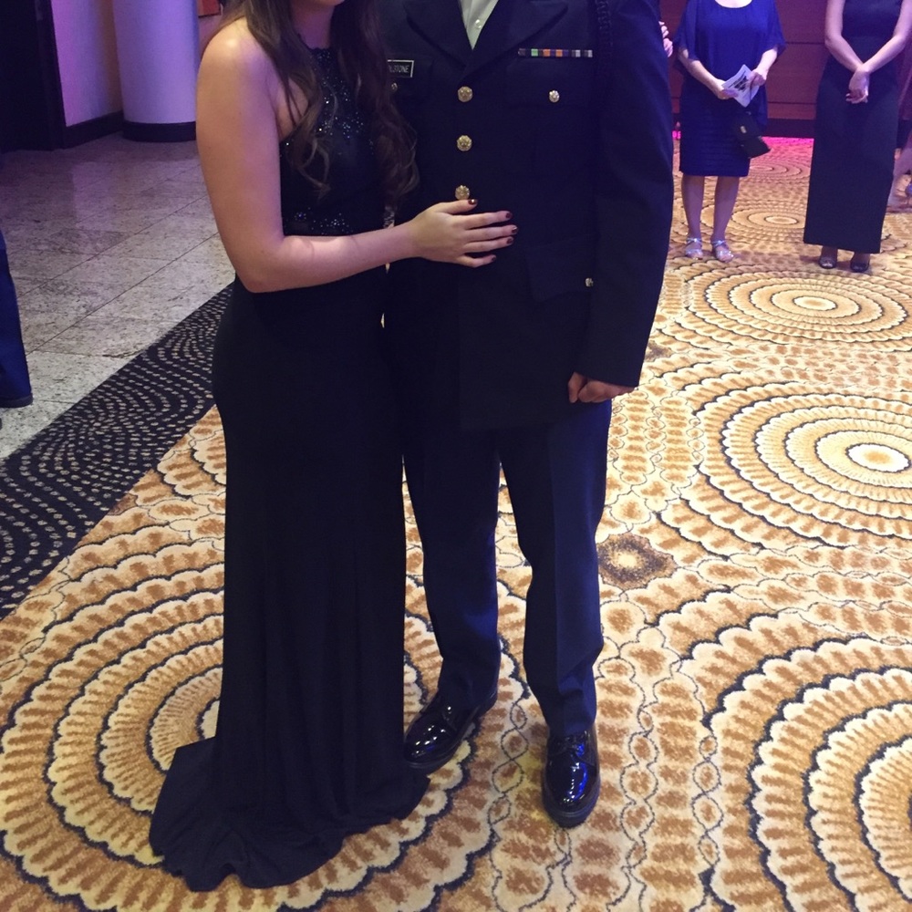 Long formal black dress.