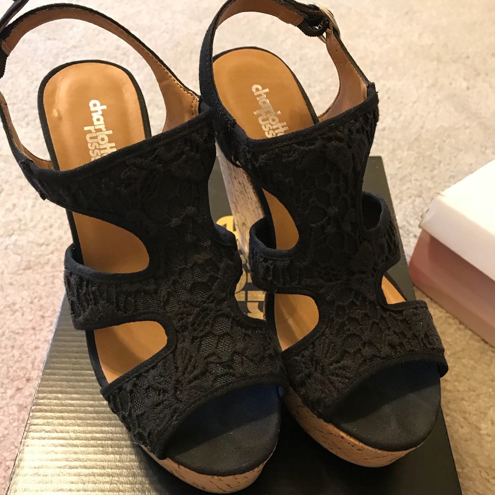 Lace wedge heels