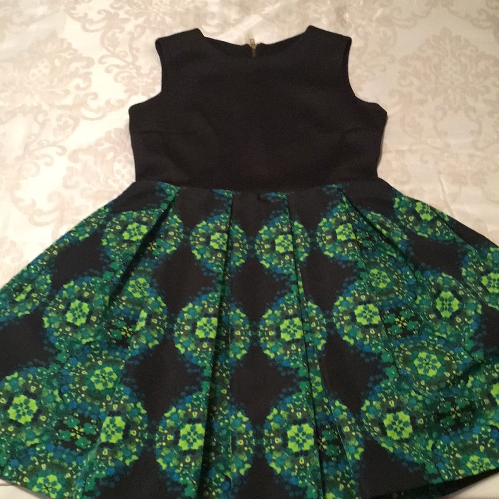 Black and Green Floral A-Line Dress