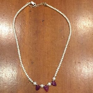 Genuine Pearl With Carved Ruby Leaves Necklace