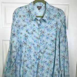 Women’s blue linen button down collared shirt