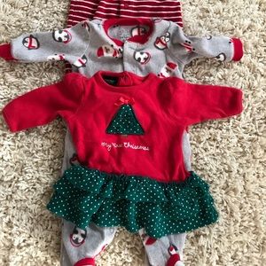 Christmas dress with two pairs of pajamas.
