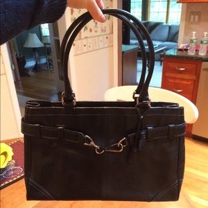 Coach Purse & Wallet Set - Black Leather Blue Trim