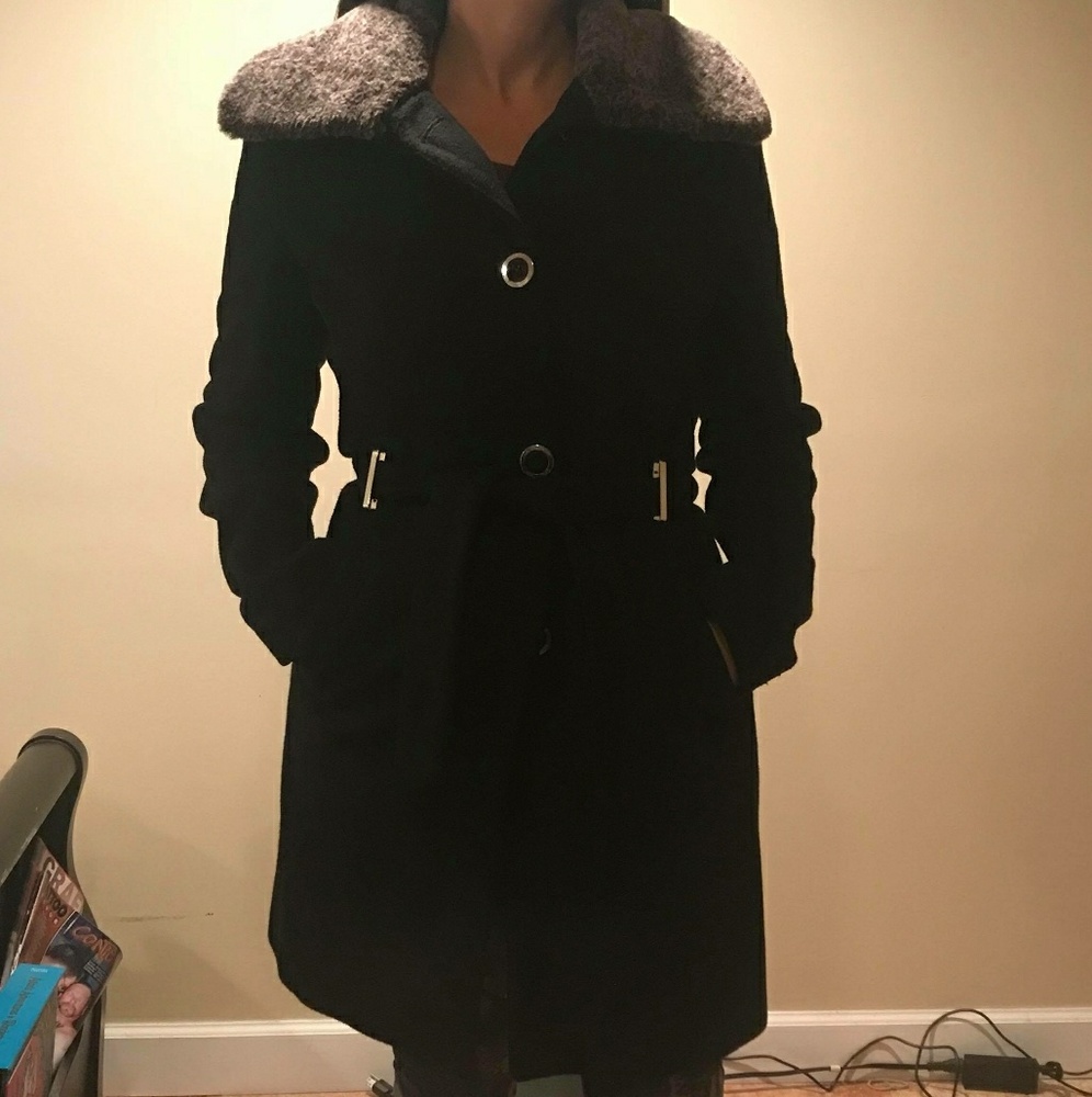 💕Calvin Klein💕Wool Coat with Faux Fur Collar💗