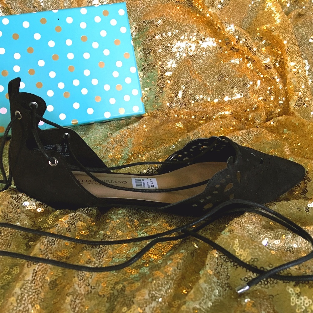 NEW Christian Siriano Black Lace Up Flats