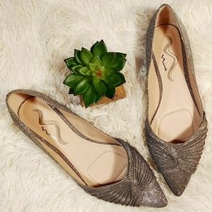 Silver 10M Nina Klaire Silver Pointed Toe Flats