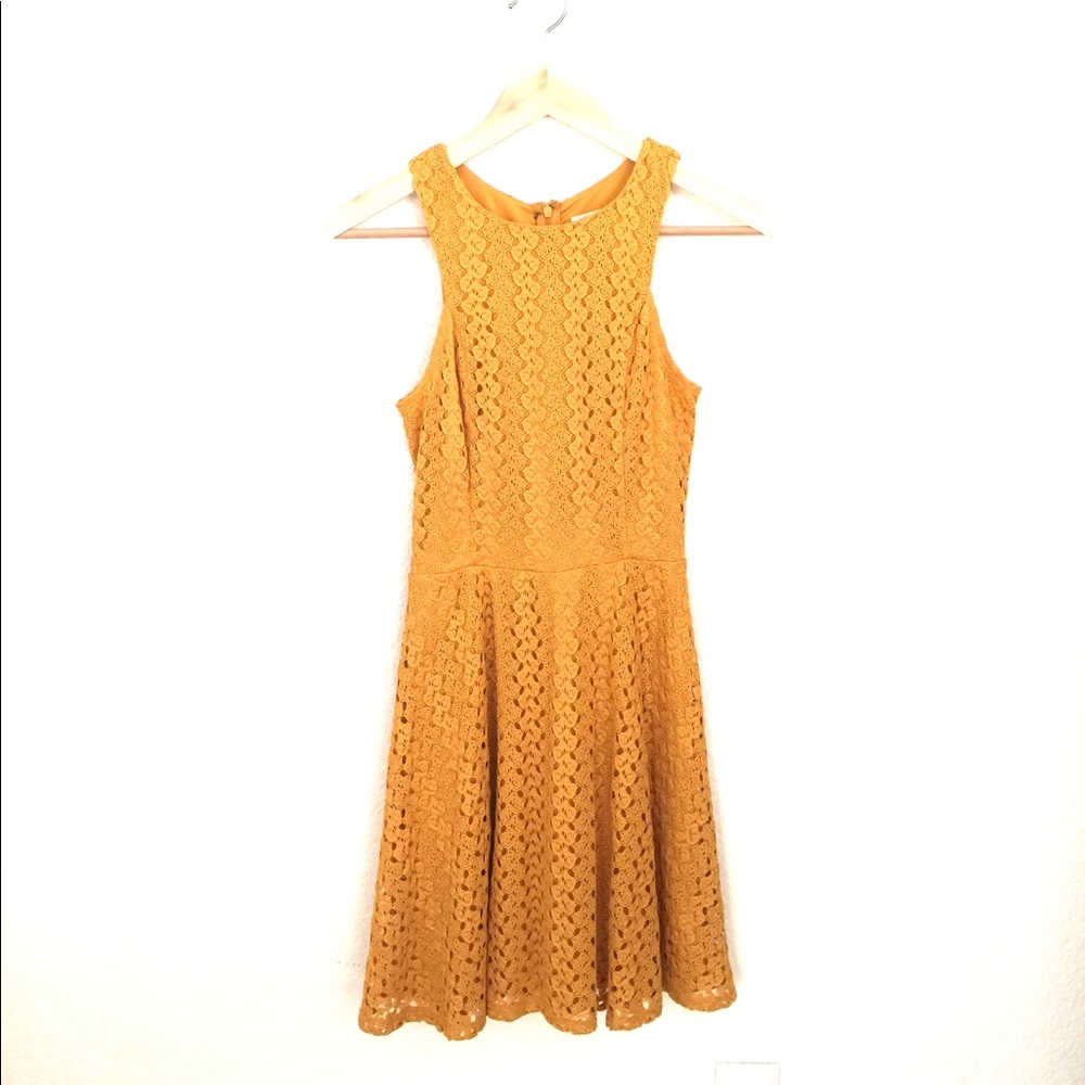 Yellow Sleeveless eyelet fit and flare dress