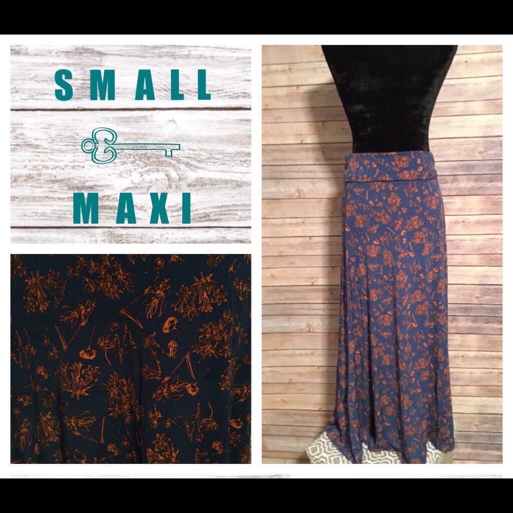 NWT Lularoe Maxi Skirt - Navy with orange flowers