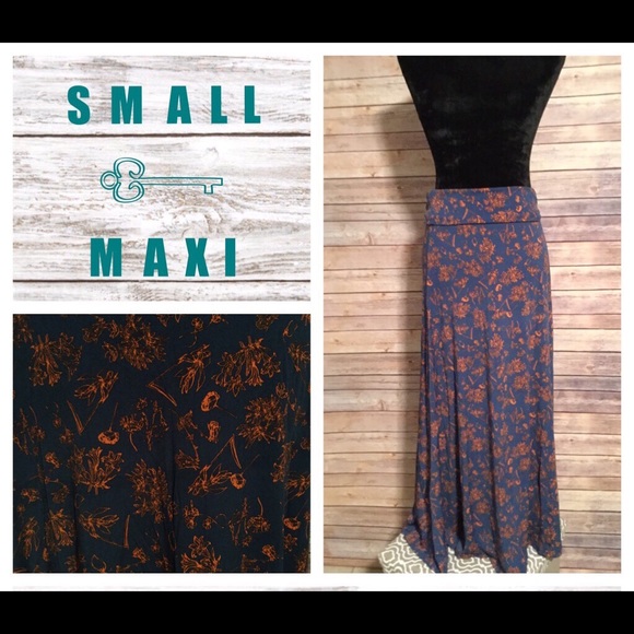 NWT Lularoe Maxi Skirt - Navy with orange flowers - Picture 1 of 2