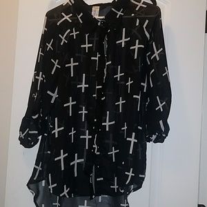 Sheer Black Top Pattern w White crosses