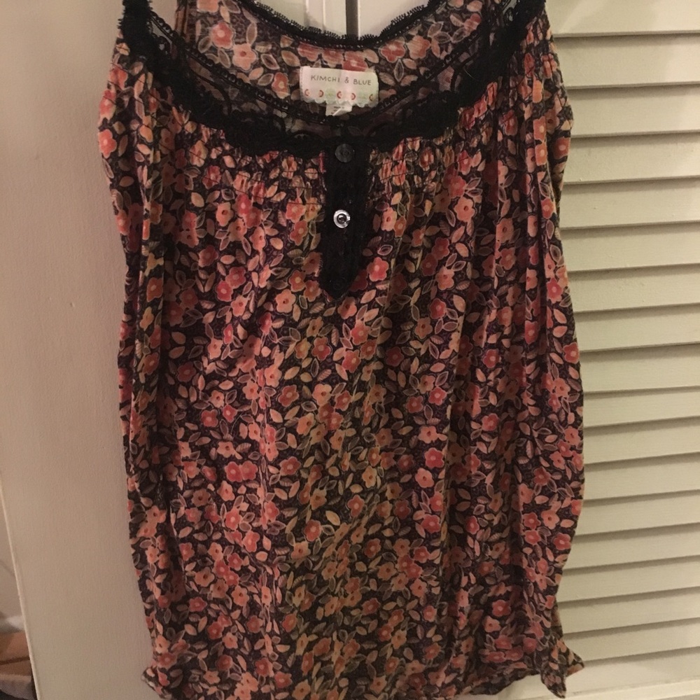 Orange floral and black tank