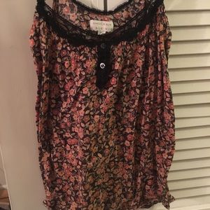 Orange floral and black tank